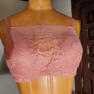 Lace Bandeau Bralette with Removable Straps in Dusty Rose